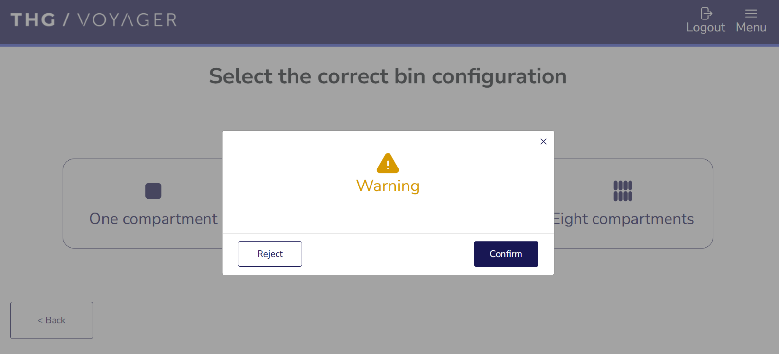 Confirm bin configuration